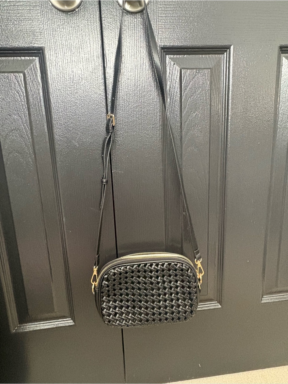 Black Woven Crossbody Bag - Minimalist Women’s Shoulder Bag